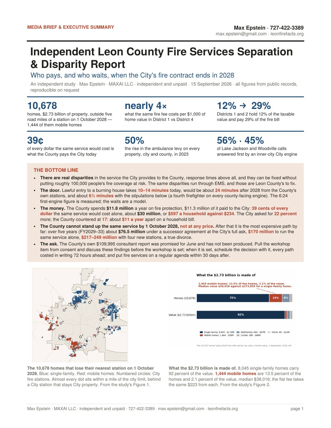 Media brief, page 1 of 4: title, the six numbers, the bottom line, the map and what the $2.73 billion is made of